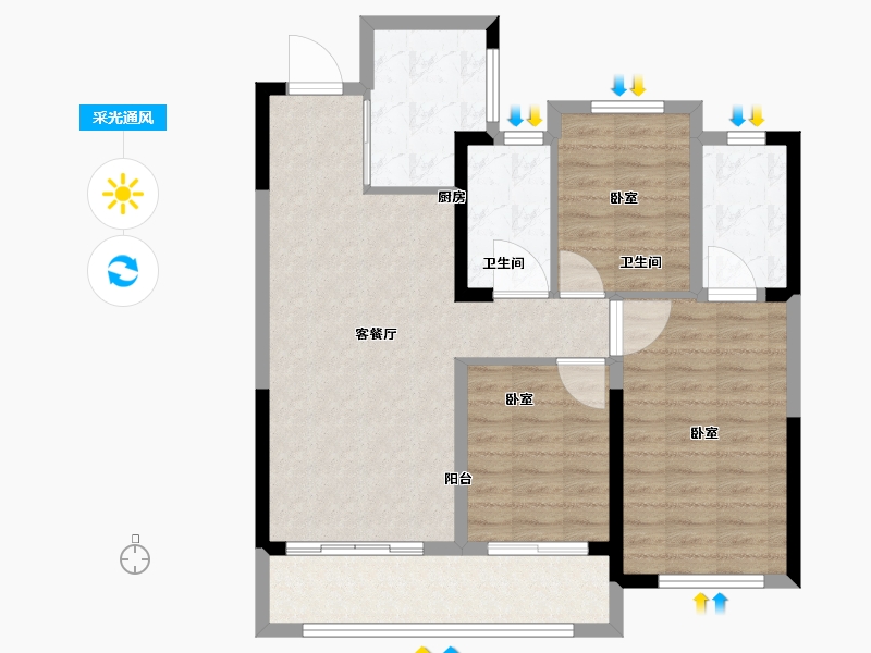 湖北省-武汉市-正荣紫阙台-88.00-户型库-采光通风