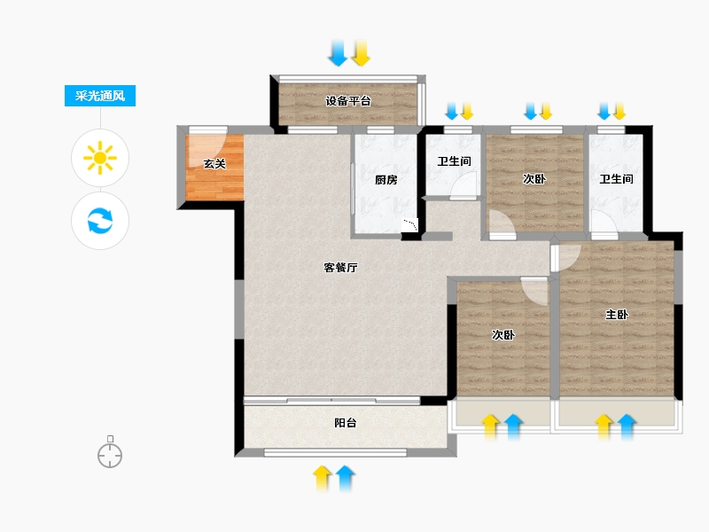 山东省-淄博市-璀璨珑府-105.63-户型库-采光通风