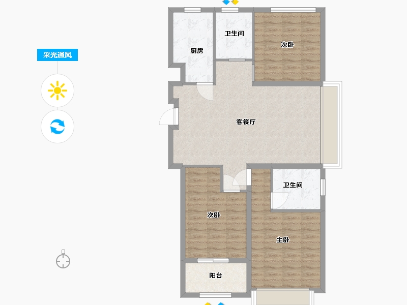 山东省-潍坊市-滨海福地世家-96.00-户型库-采光通风