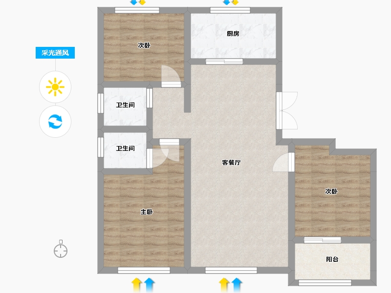 山东省-潍坊市-金庆御花园-85.35-户型库-采光通风