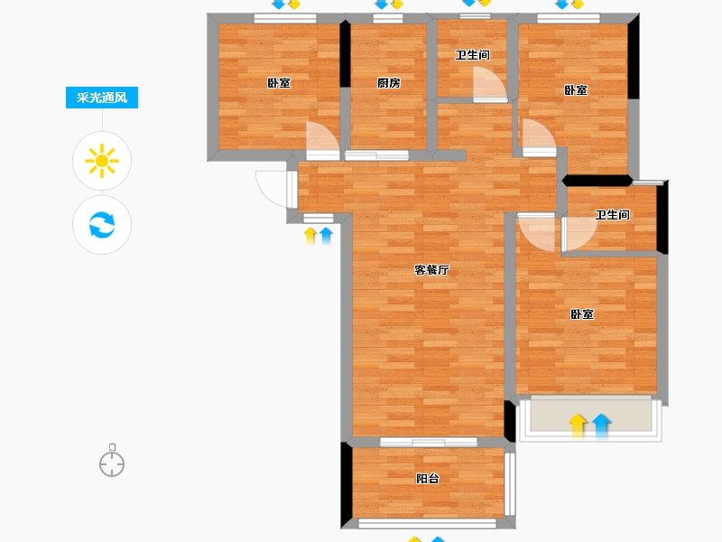 河南省-郑州市-浩创•梧桐茗筑-75.00-户型库-采光通风