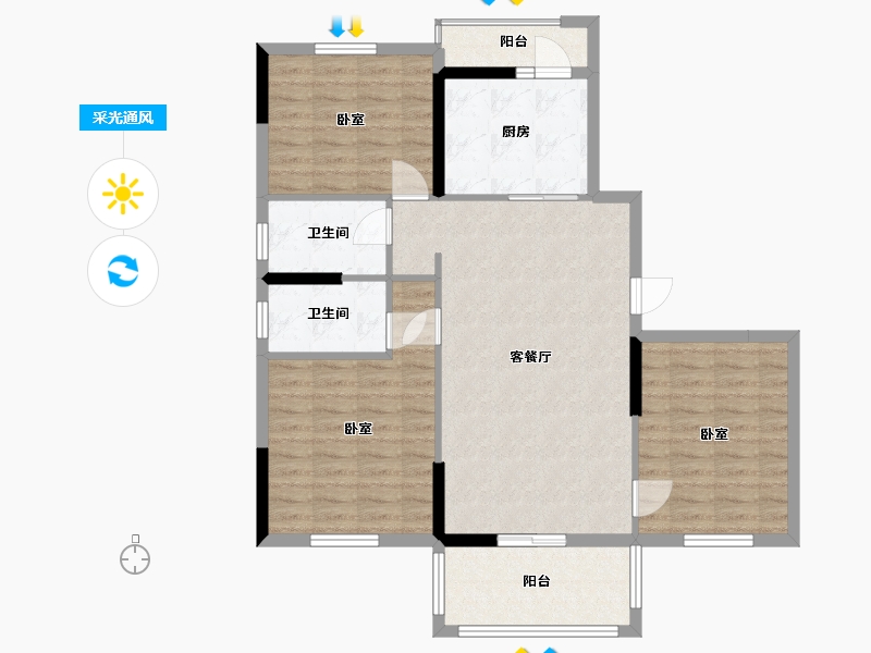 河南省-信阳市-信阳碧桂园-96.00-户型库-采光通风