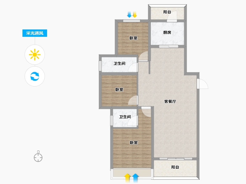 河南省-许昌市-维也纳金域蓝湾-107.01-户型库-采光通风