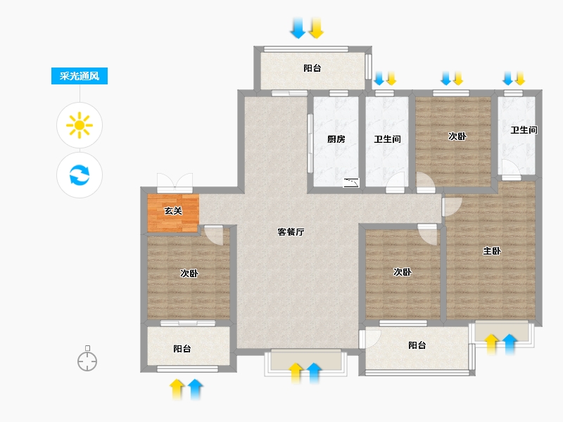 山东省-淄博市-乾元府-142.76-户型库-采光通风