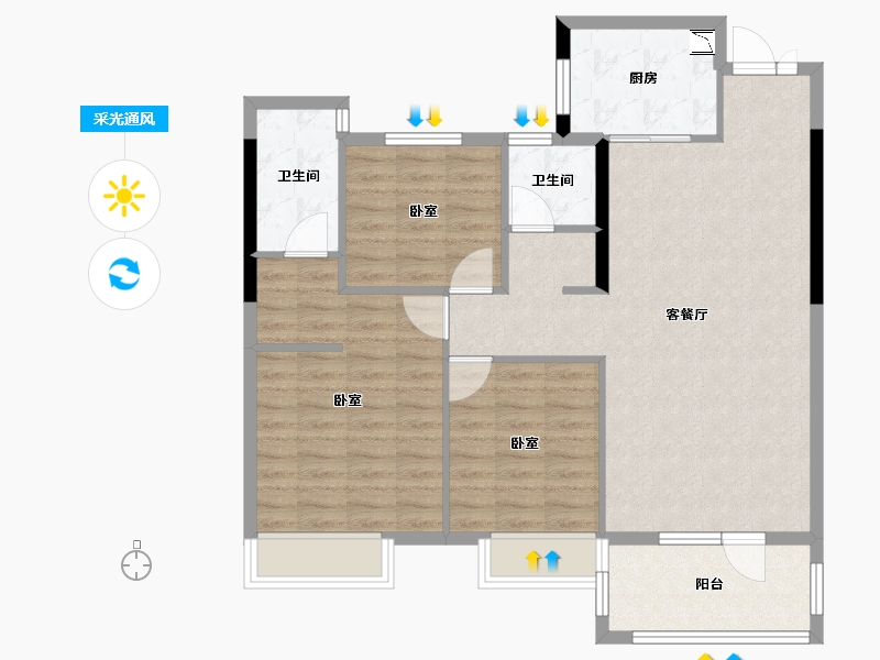 湖北省-咸宁市-咸宁哈佛城-93.00-户型库-采光通风