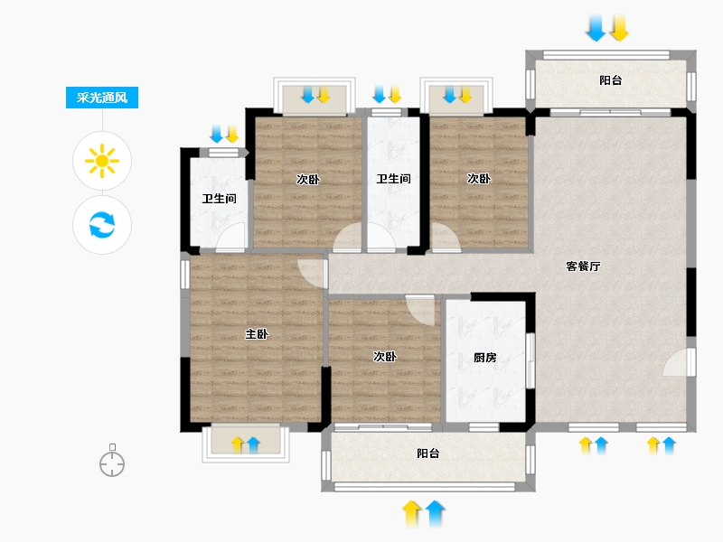 广西壮族自治区-南宁市-蟠龙小区-120.60-户型库-采光通风