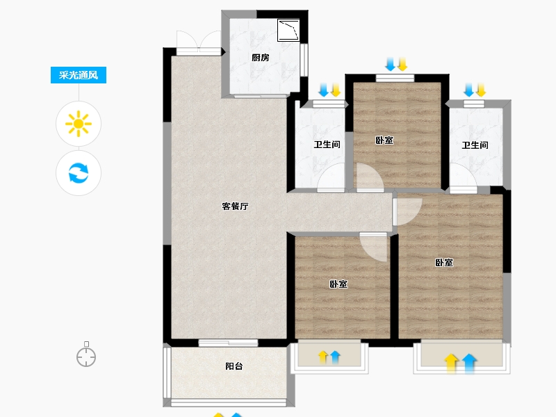 湖北省-黄冈市-铁投·书香林语-86.00-户型库-采光通风