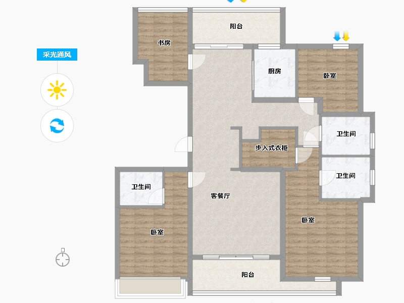 浙江省-杭州市-富春望-130.16-户型库-采光通风