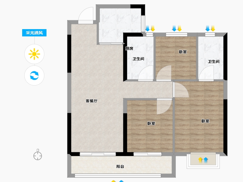 湖北省-武汉市-龙湖三千城-89.00-户型库-采光通风