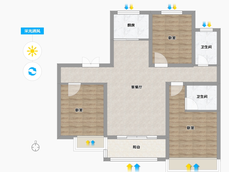 山东省-德州市-东方御澜湾-84.00-户型库-采光通风