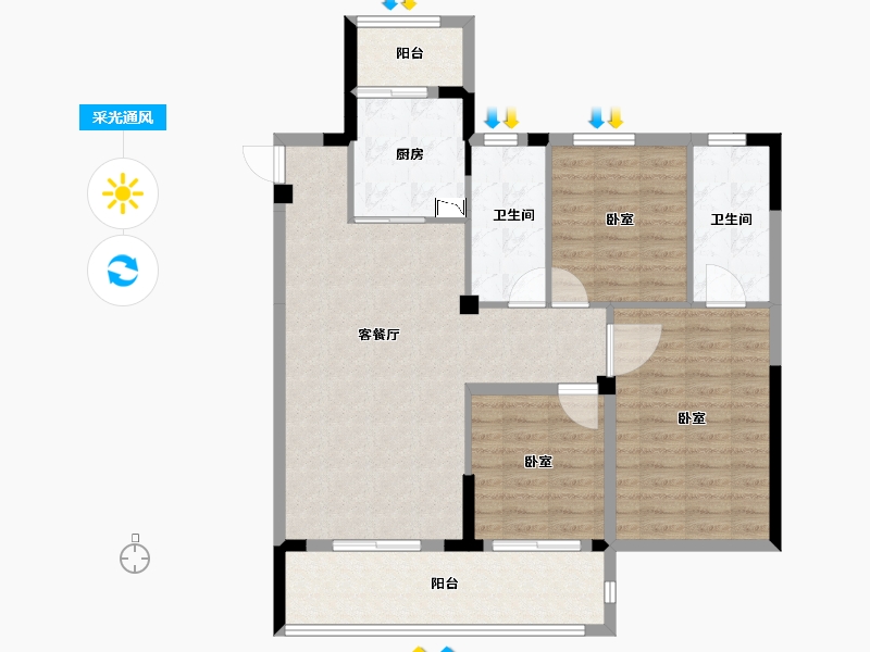 湖北省-黄冈市-泰禾富·凤凰府-98.54-户型库-采光通风