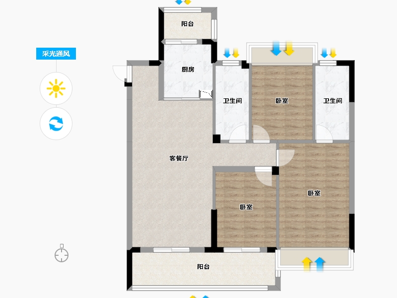 湖北省-黄冈市-泰禾富·凤凰府-100.55-户型库-采光通风