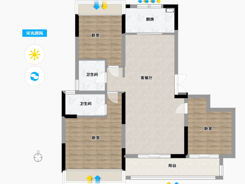 河南省-南阳市-常绿卧龙府-96.00-户型库-采光通风