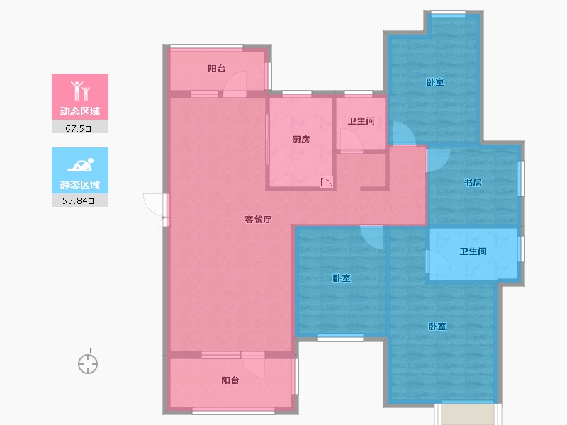 湖北省-咸宁市-咸宁哈佛城-111.00-户型库-动静分区