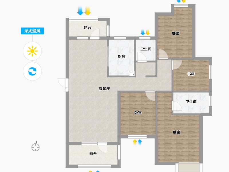 湖北省-咸宁市-咸宁哈佛城-111.00-户型库-采光通风