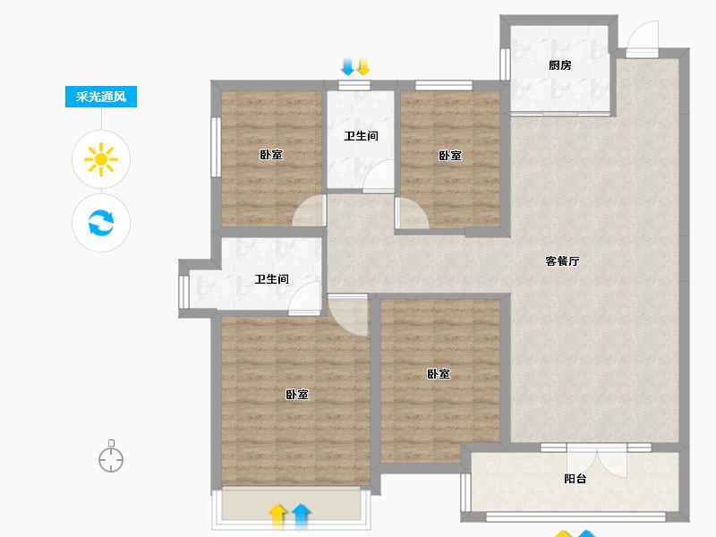 湖北省-咸宁市-当代云府-111.14-户型库-采光通风