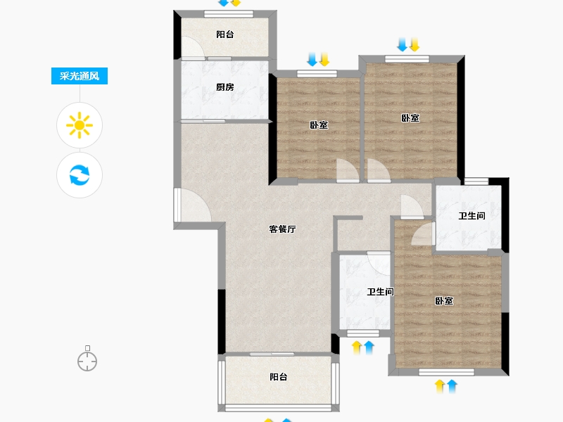 湖北省-黄冈市-翡翠国际-96.86-户型库-采光通风