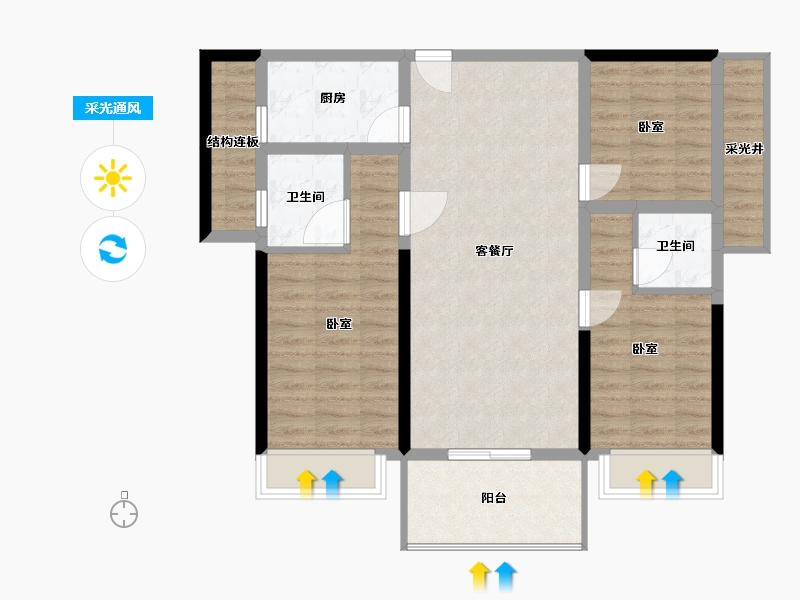 湖北省-黄石市-錦綉·御湖湾-89.85-户型库-采光通风