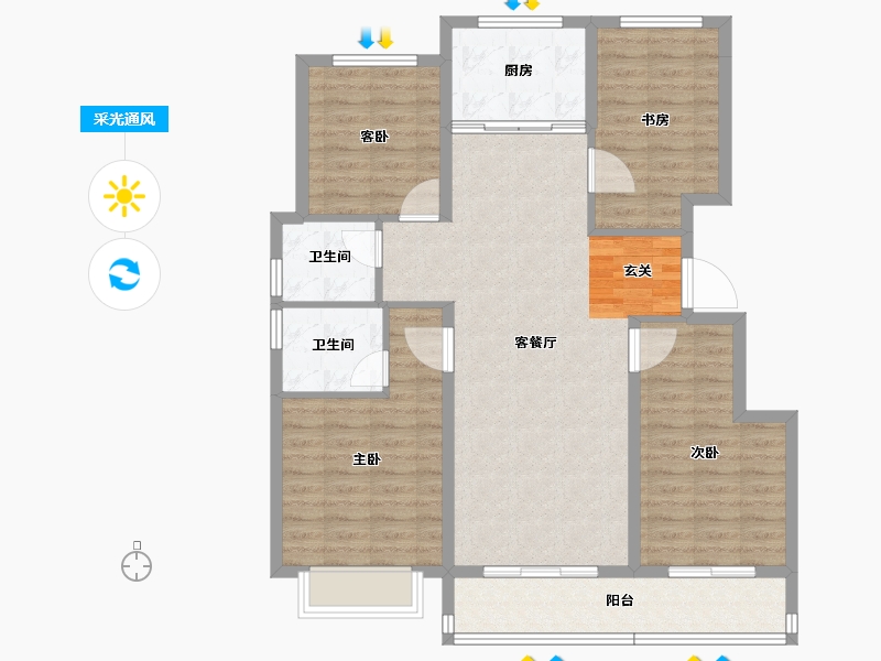 浙江省-金华市-滨江锦绣之城-105.45-户型库-采光通风