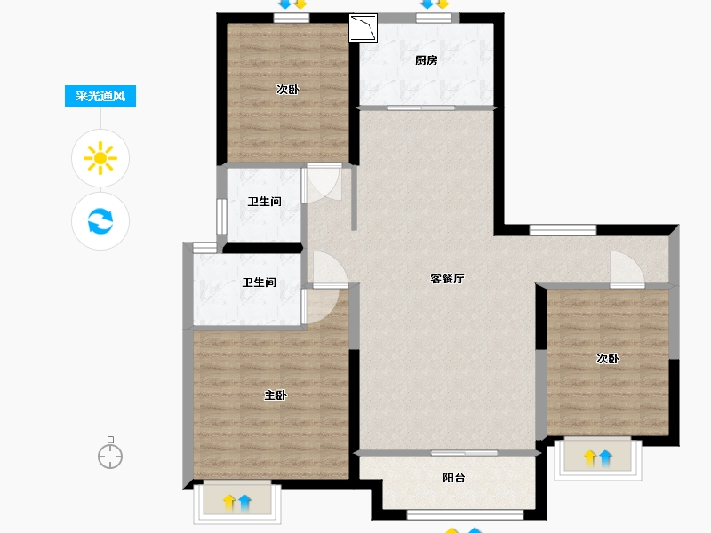 山东省-临沂市-鲁商知春湖-96.00-户型库-采光通风