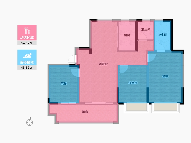 山东省-济南市-海那城洋房世家-87.31-户型库-动静分区