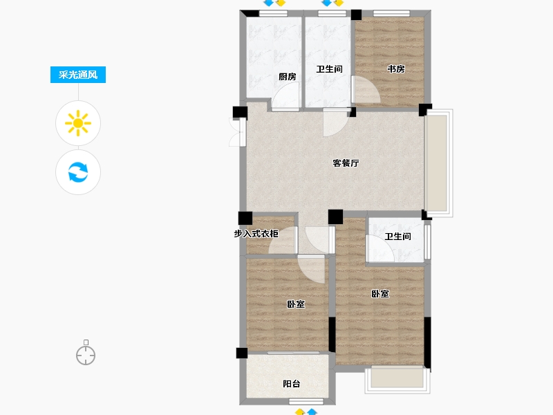 浙江省-宁波市-星港湾-90.01-户型库-采光通风