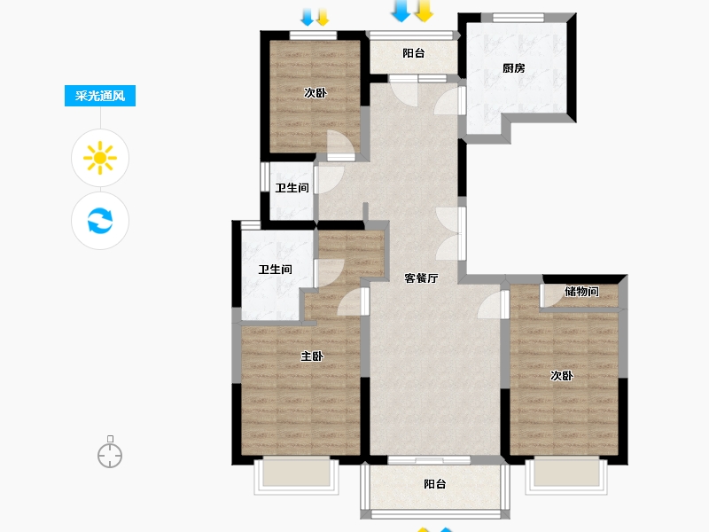 上海-上海市-和欣国际花园-95.72-户型库-采光通风