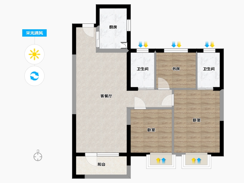 湖北省-武汉市-中建福地星城福邸-75.62-户型库-采光通风