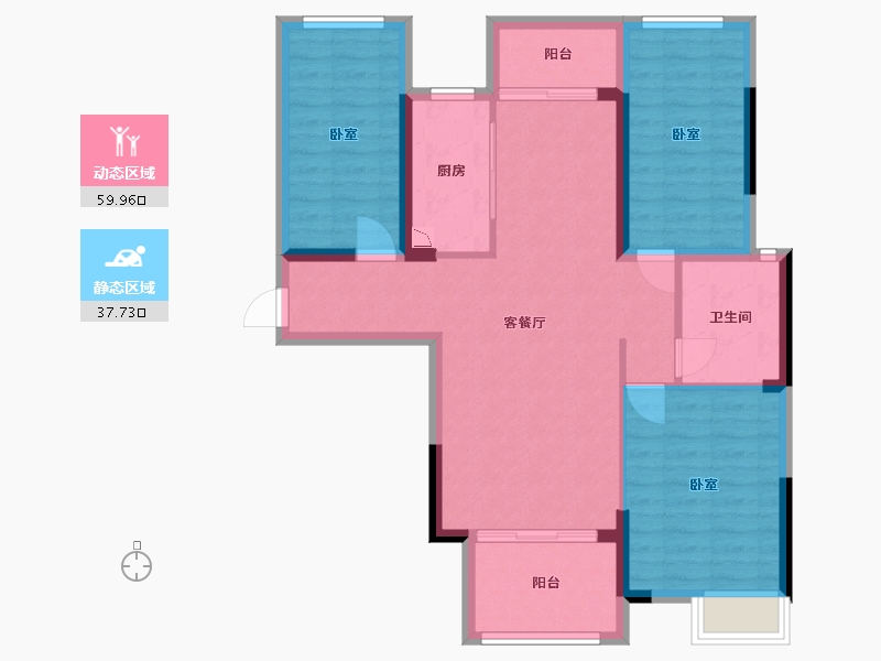 湖北省-武汉市-汉北怡景园-87.42-户型库-动静分区