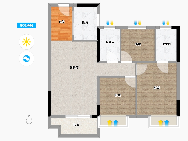 湖北省-武汉市-孔雀城航天府-80.00-户型库-采光通风