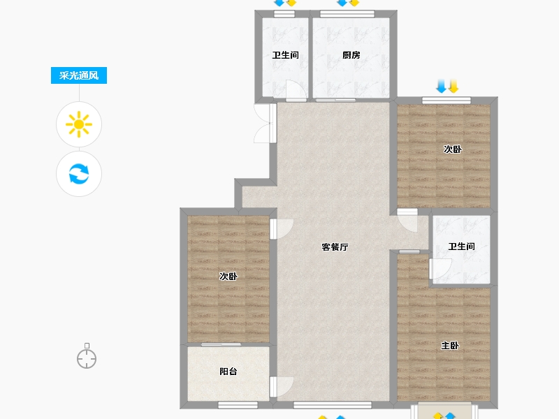 山东省-潍坊市-恒信·理想小镇-108.00-户型库-采光通风