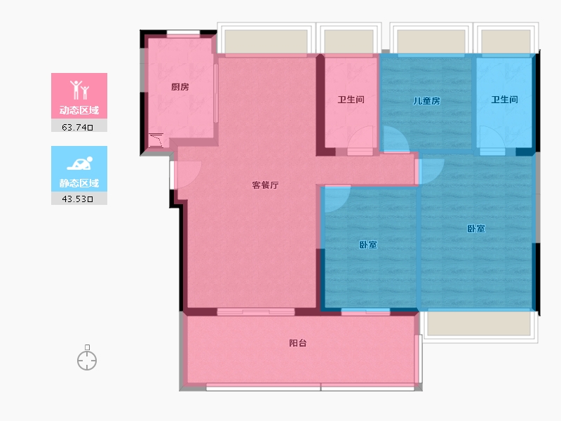 湖北省-咸宁市-山湖海悦府-96.87-户型库-动静分区