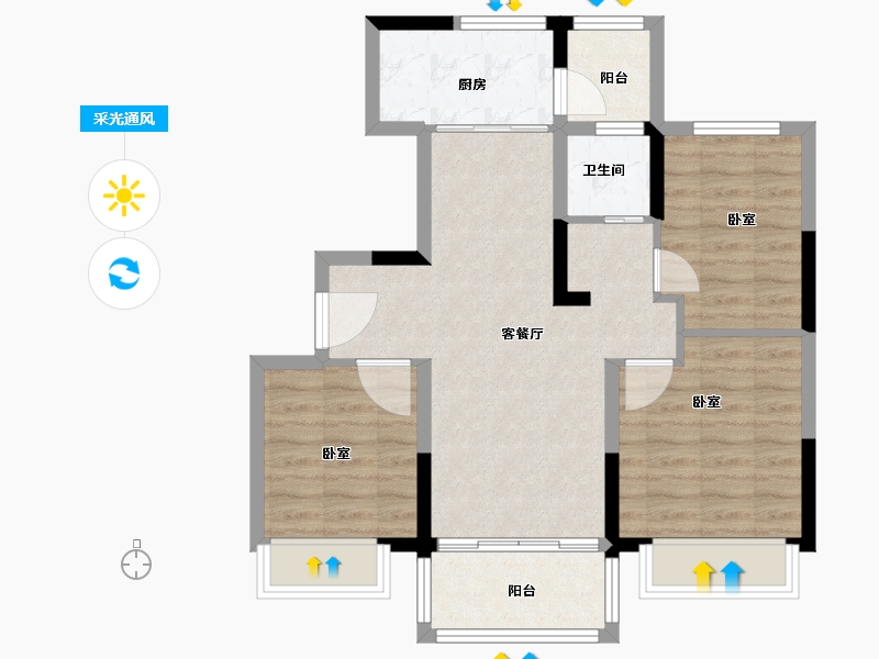 浙江省-宁波市-碧桂园幸福里-72.01-户型库-采光通风