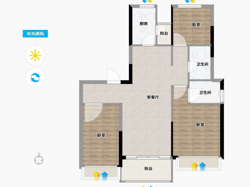 浙江省-宁波市-碧桂园幸福里-92.00-户型库-采光通风