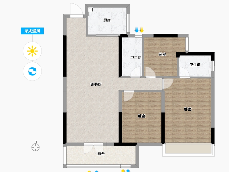 湖北省-咸宁市-当代云府-101.52-户型库-采光通风