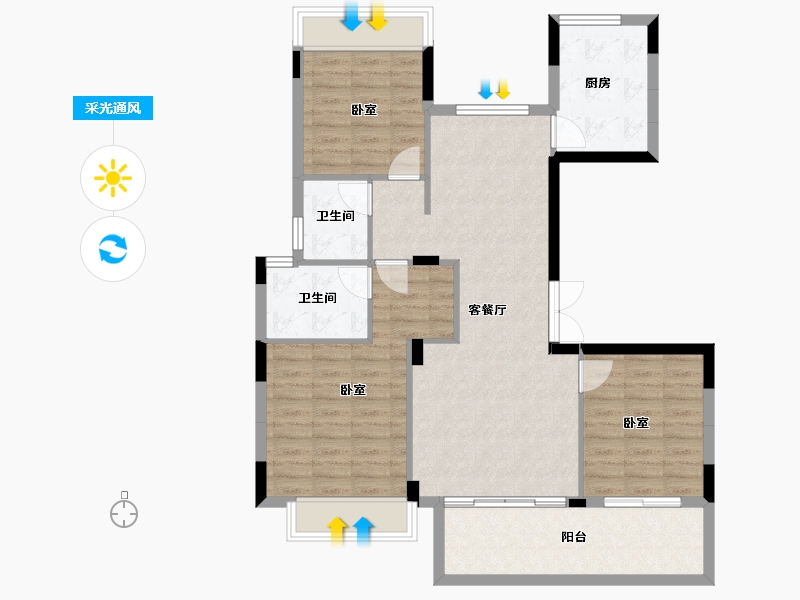 湖北省-襄阳市-东泰湖畔壹号-96.51-户型库-采光通风