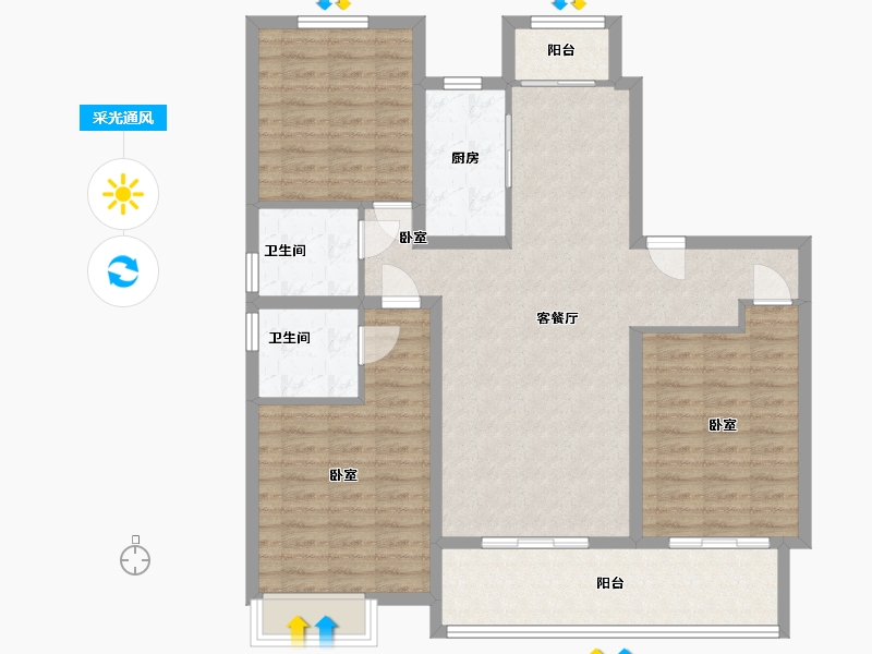 河南省-信阳市-东方今典·印象湖山-107.31-户型库-采光通风