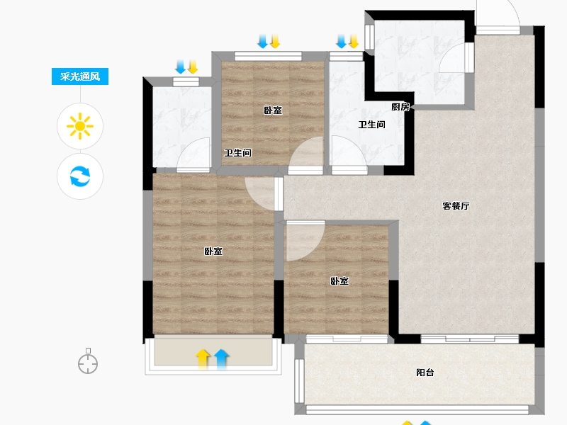 河南省-郑州市-融侨美域-84.00-户型库-采光通风