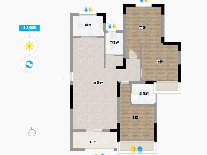 安徽省-蚌埠市-新威·龙门壹品-81.60-户型库-采光通风