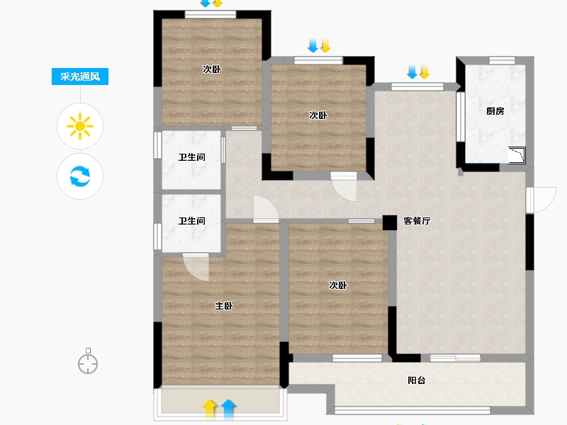 安徽省-蚌埠市-新威·龙门壹品-103.23-户型库-采光通风