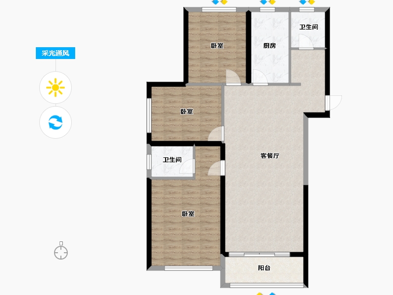 河南省-郑州市-华瑞·紫金嘉苑-103.06-户型库-采光通风