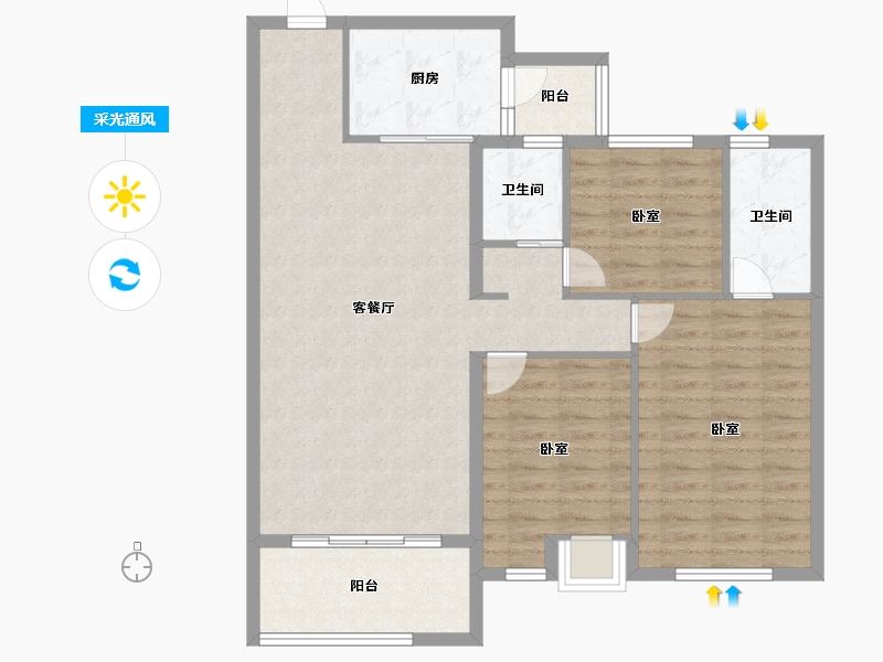 山东省-济宁市-碧桂园翡翠城-98.00-户型库-采光通风