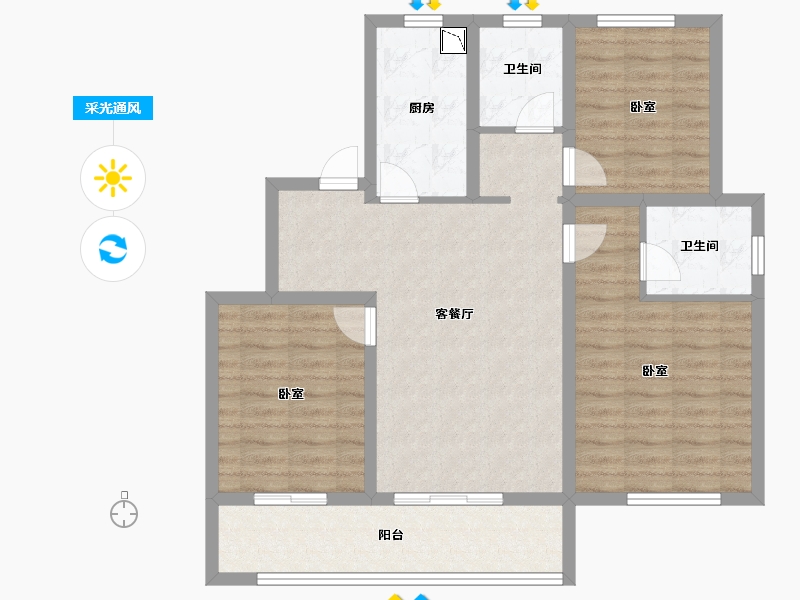 山东省-烟台市-天泰城-90.00-户型库-采光通风