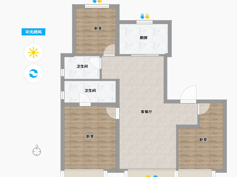 新疆维吾尔自治区-乌鲁木齐市-星云雅居-85.60-户型库-采光通风