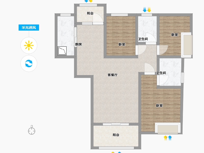 河南省-郑州市-紫檀华都住宅-108.49-户型库-采光通风