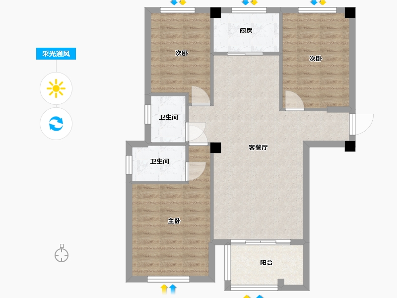 福建省-福州市-宏江翡翠湾-83.00-户型库-采光通风