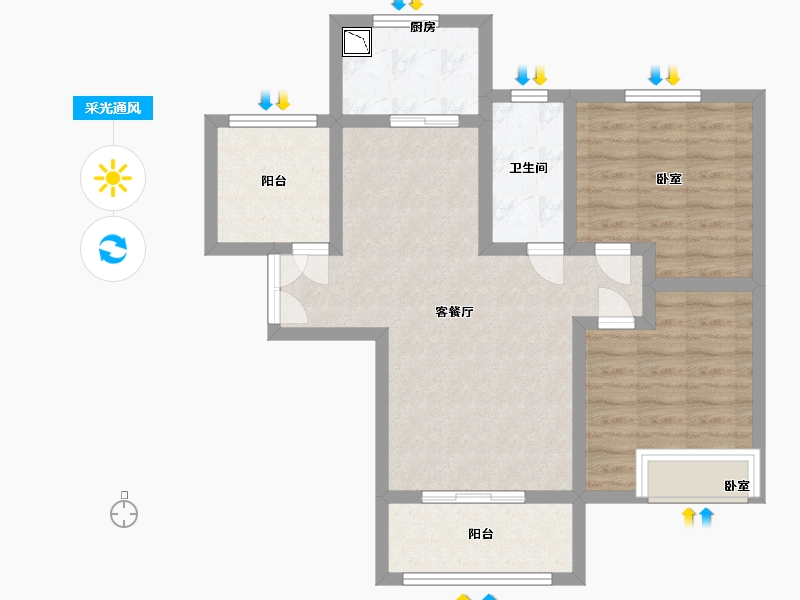 河南省-郑州市-紫檀华都住宅-71.66-户型库-采光通风