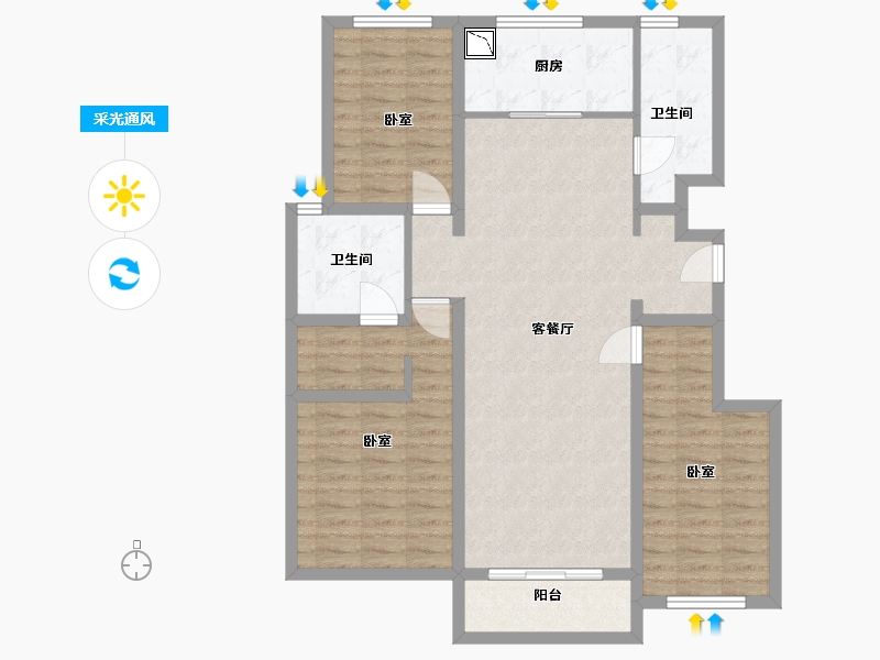 河南省-郑州市-融创城开瓏府-102.00-户型库-采光通风