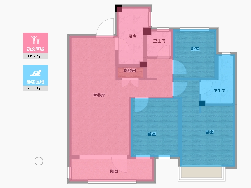 山东省-菏泽市-中璟珑璟湾-88.26-户型库-动静分区