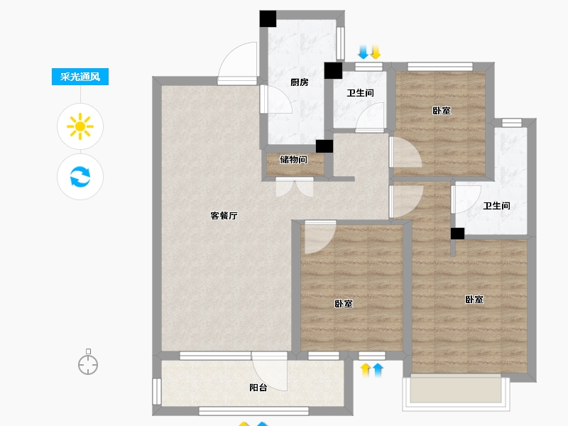 山东省-菏泽市-中璟珑璟湾-88.26-户型库-采光通风